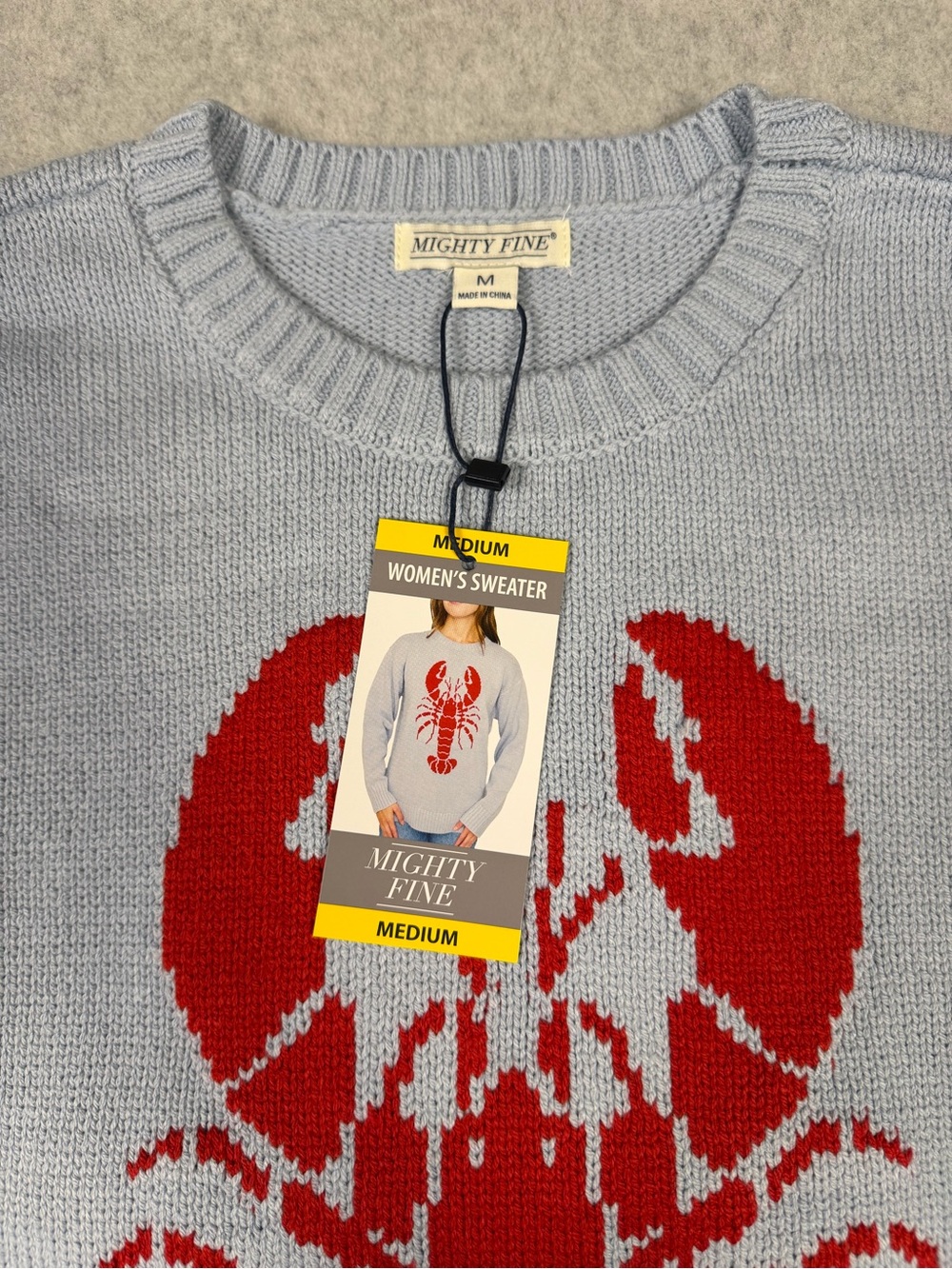 Mighty Fine Light Blue Crewneck Sweater with Red Lobster Graphic - Picture 3 of 8
